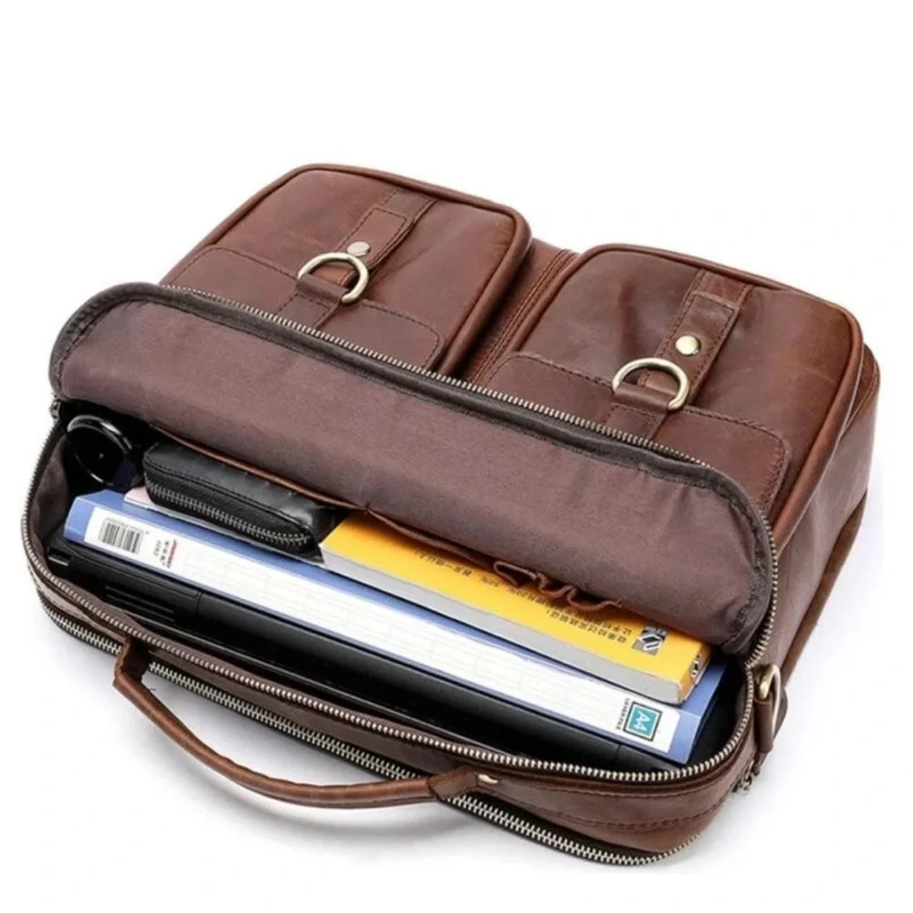 Men’s Brown Leather Briefcase Laptop Messenger Bag Vintage Work Business Satchel